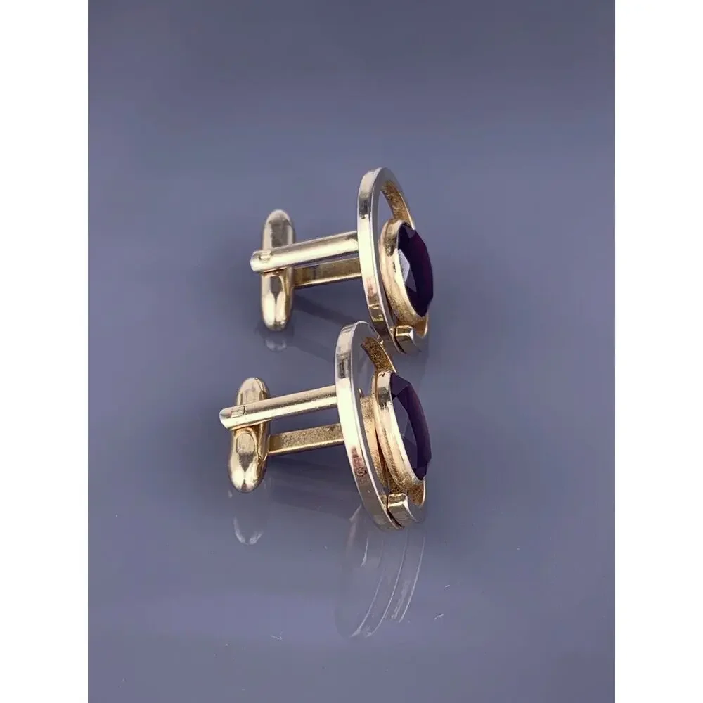 Red Cut Glass Open Circle Cufflinks Gold Tone Modernist Coil Simple Vintage